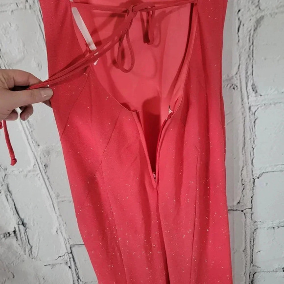 Masquerade Juniors 9/10 Coral Asymetrical‎ Hi Low Sparkle Spaghetti Strap Dress - Picture 6 of 9